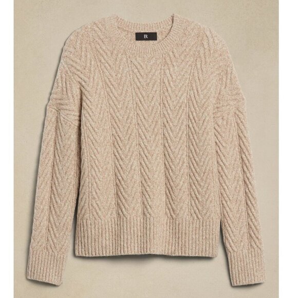 Banana Republic Nadia Cable Knit Crewneck Sweater in Beige Tan Women's XS - Picture 8 of 8